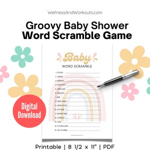 Groovy Baby Shower Game, Baby Word Scramble, Groovy Baby Shower, Baby Shower Scramble,  Baby Scramble Games, DIY Baby Shower Games, PDF