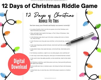 12 Days of Christmas Riddle Game, Christmas Trivia, Family Game Night, Riddle Game, Group Game, Christmas Riddle-Me-This Game, Winter Game