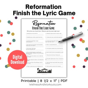 Reformation Finish the Lyric Game, Trivia Game, Reformation Party Game, Reformation Day Game, Family Game Night, Printable Party Game