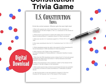 U.S. Constitution Trivia Game, Trivia Questions, Election 2024, Family Game Night, Team Building Games, Retirement Games, Dementia Game, PDF