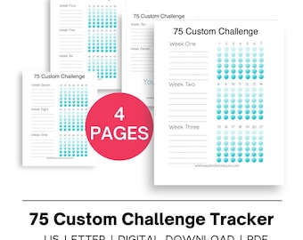 Editable 75 Soft Challenge Tracker, 75 Day Challenge Printable, 75 Medium Challenge, Habit Tracker, Fitness Planner, Fitness Tracker, Teal