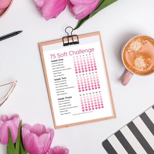 75 Soft Challenge Habit Tracker zum Ausdrucken für 75 Tage Challenge. Dies ist ein Fitness Tracker, Fitness Planner, Book Tracker, Water Tracker+