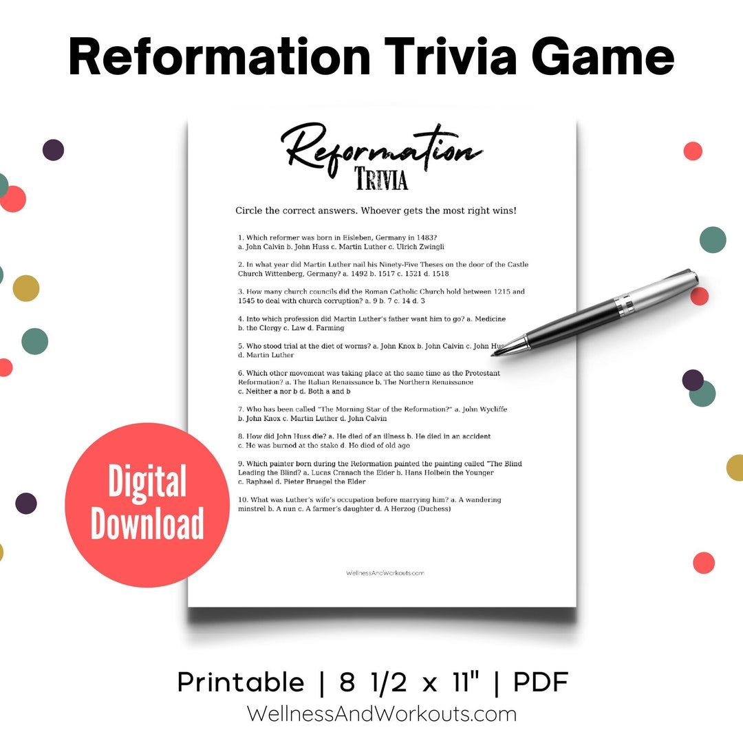 Reformation Trivia Game Reformation Party Game Reformation - Etsy