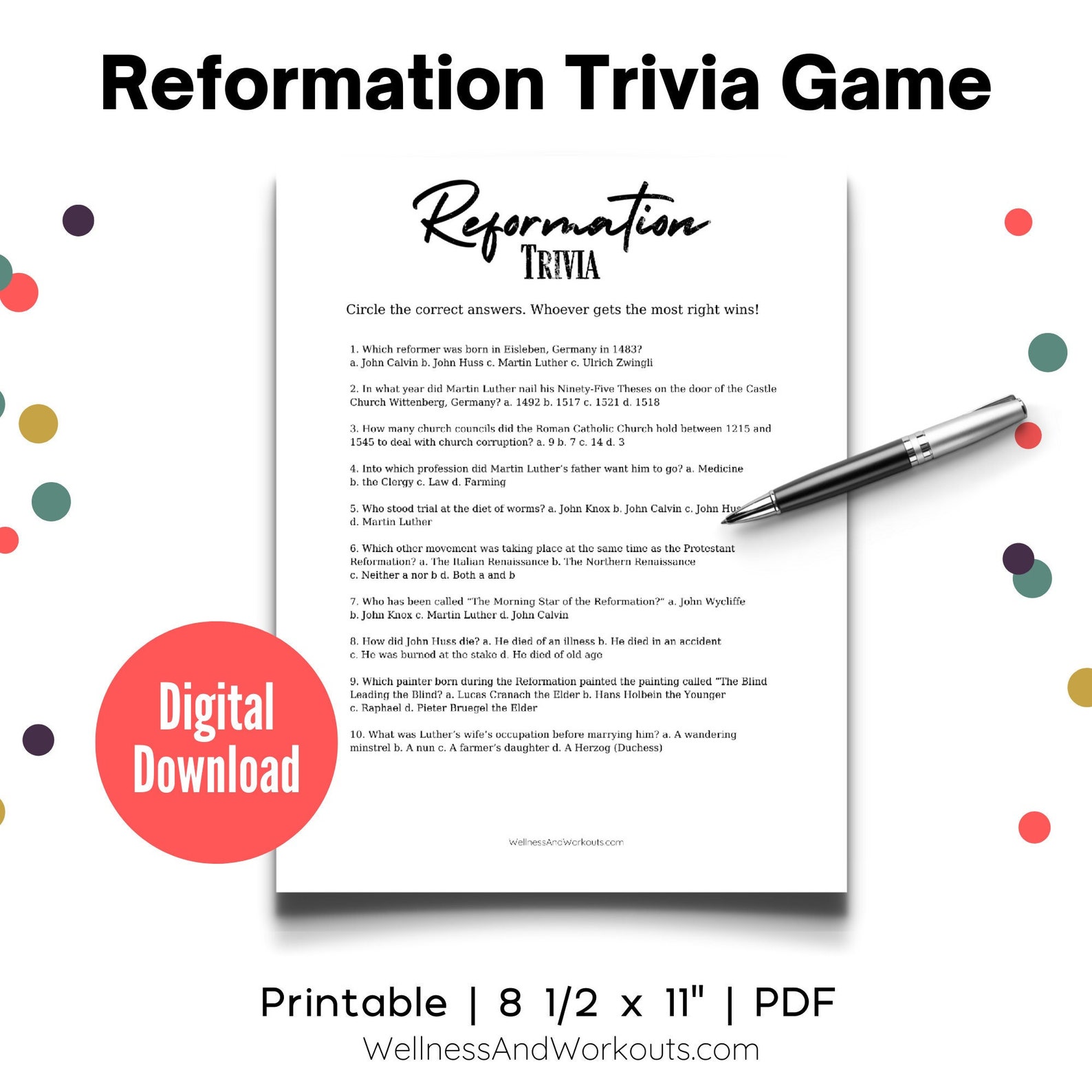 Reformation Trivia Game Reformation Party Game Reformation - Etsy