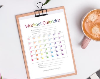 Monthly Workout Calendar/Habit Tracker/Fitness Planner for help with Weight Loss, Increasing Strength & more.  Goal tracker for motivation.