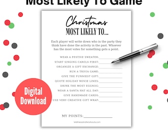 Christmas Most Likely To Game, Christmas Game, Family Game Night, Group Games, Christmas Printable Games, Games for Adults, Whos Most Likely