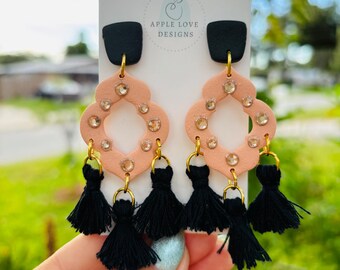 Swiftie Showgirl Sparkle Black and Beige Dangles
