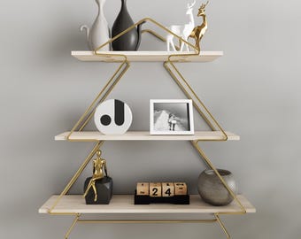 3-Tier Decorative Desktop Organizer, Perfect Wood Metal 3-Shelf Set for Home Decoration, Multipurpose Metal Wood Bathroom Kitchen Wall Shelf