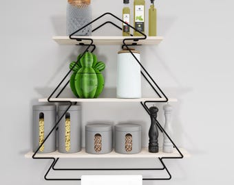 Perfect Wood Metal 3 Shelf Set for Home Decoration, Decorative Tabletop 3Tier Organiser, Multipurpose Metal Wood Bathroom Kitchen Wall Shelf