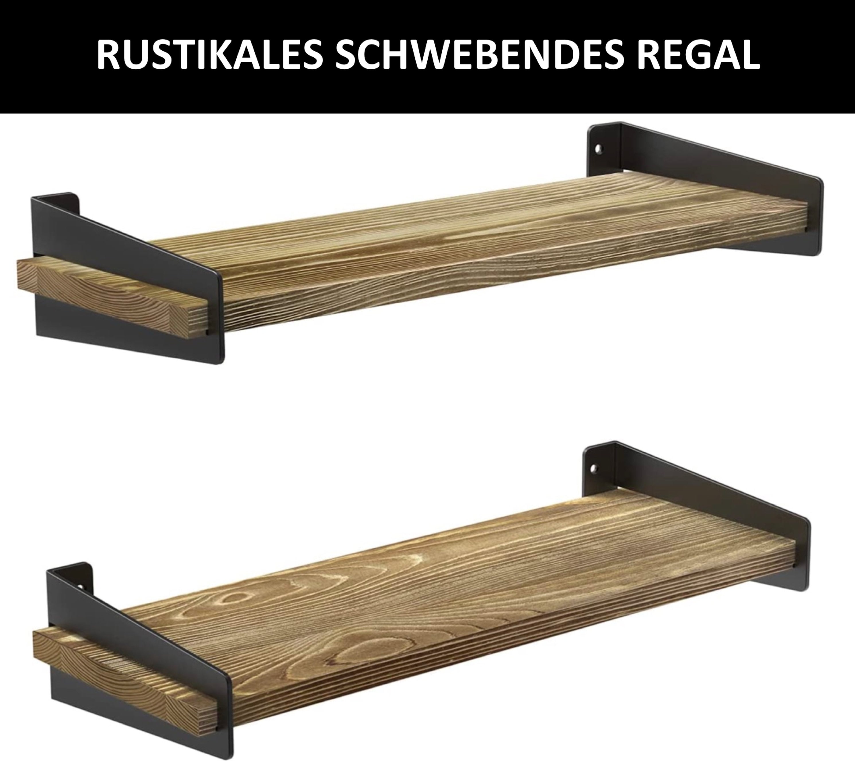 Youghuen Wandregal Aus Holz & Metall - Schwebendes Regal 40cm Für Küche & Wohnzimmer