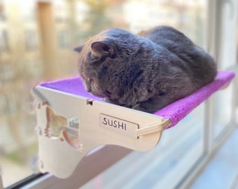 Cat Window Seat, Cat Window Perch, Cat window bed, Wooden cat shelves, Cat hammock, Modern cat furniture