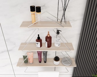 Wood Metal Wall Shelf, Modern Silver Shelf for Wall Mounting, Ideal for Office, Bathroom, Kitchen or Living Room, Decorative and Functional