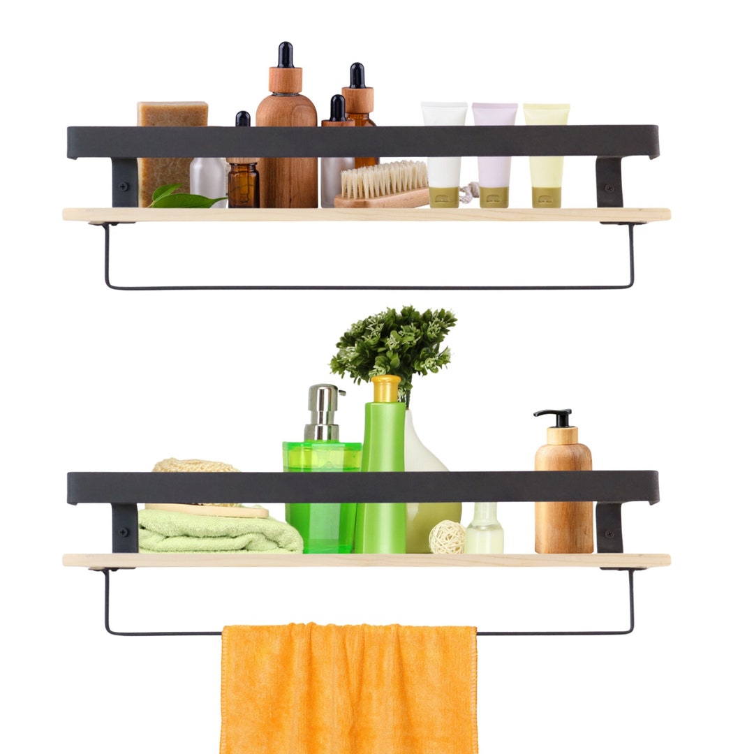 100 Natural Wooden Wall Shelf Hanging Shelf Kitchen Shelf Wall Mounted Deco Metal Shelf Set of