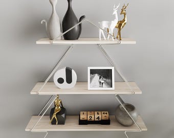 Multipurpose Metal Wood Bathroom Kitchen Living Room Wall Shelf, Decorative Desktop Organizer, Natural Wood Metal Shelf Set Home Decoration