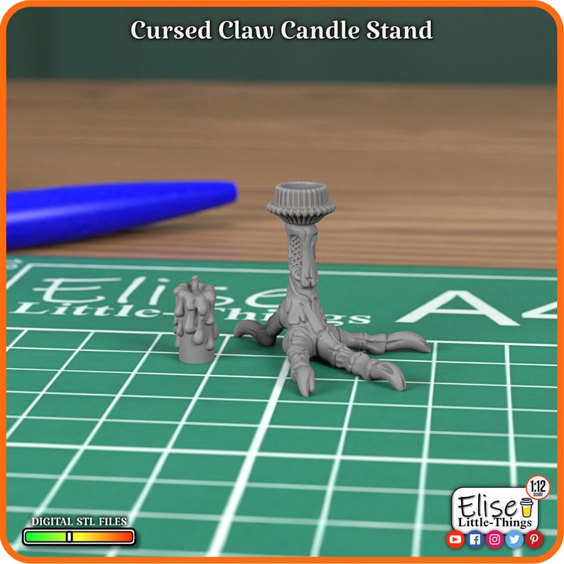 1:12 Cursed Claw Candle Stand, 3D Printable Dollhouse Decor, Halloween High Quality STL Files for 3D Printing Collectable by Elise Little-Things