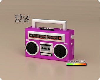 Hoogwaardig digitaal STL-bestand van boombox-radio op schaal 1:12 voor 3D-printen van poppenhuisdecor