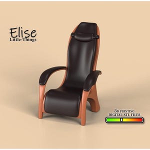 1:12 scale Modern Wood & Leather Armchair, 3D Printable Dollhouse Furniture, High Quality STL Files for 3D Printing Miniature