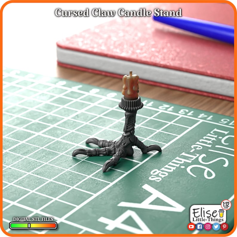 1:12 Cursed Claw Candle Stand, 3D Printable Dollhouse Decor, Halloween High Quality STL Files for 3D Printing Collectable by Elise Little-Things
