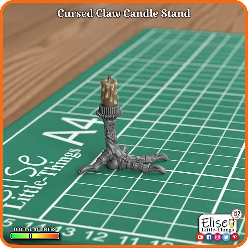 1:12 Cursed Claw Candle Stand, 3D Printable Dollhouse Decor, Halloween High Quality STL Files for 3D Printing Collectable by Elise Little-Things