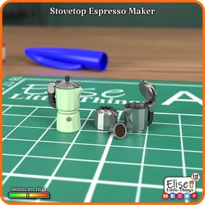 1:12 Stovetop Espresso Maker, 3D Printable Dollhouse Kitchen, High Quality STL Files for 3D Printing Miniatures byElise Little-Things