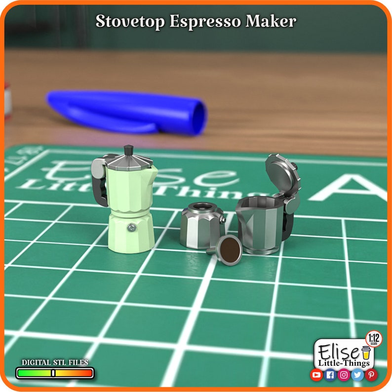 1:12 Stovetop Espresso Maker, 3D Printable Dollhouse Kitchen, High Quality STL Files for 3D Printing Miniatures byElise Little-Things