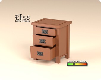 Oak 3-Drawer Nightstand STL – 1:12 Scale Dollhouse Bedside Table