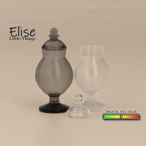 May include: Two clear glass jars with lids, one is frosted and the other is clear. The jars are on a light brown surface. The text "Elise Little-Things" is visible in the top left corner of the image. The text "DIGITAL STL FILES" is visible in the bottom right corner of the image.