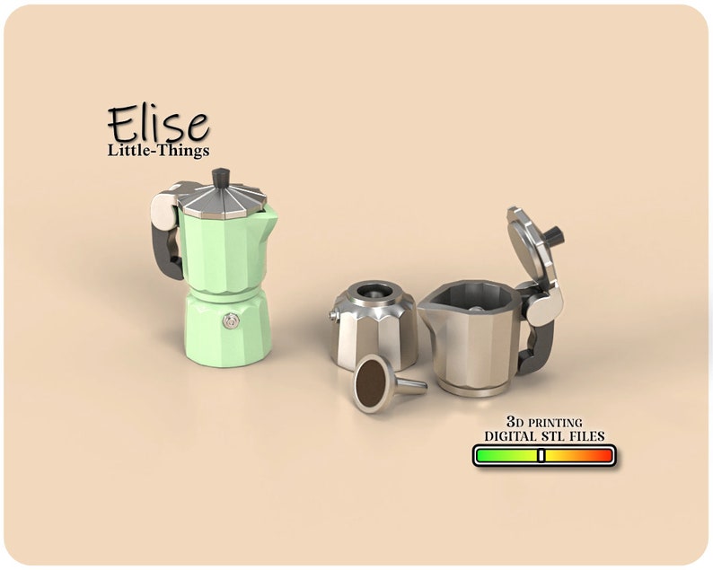 1:12 Stovetop Espresso Maker, 3D Printable Dollhouse Kitchen, High Quality STL Files for 3D Printing Miniatures byElise Little-Things
