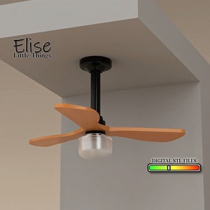1:12 scale Ceiling Fan with Lamp, 3D Printable Dollhouse Decor, High Quality STL Files for 3D Printing Miniature