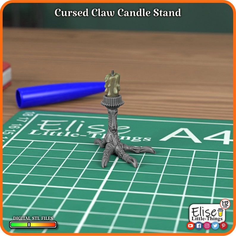 1:12 Cursed Claw Candle Stand, 3D Printable Dollhouse Decor, Halloween High Quality STL Files for 3D Printing Collectable by Elise Little-Things