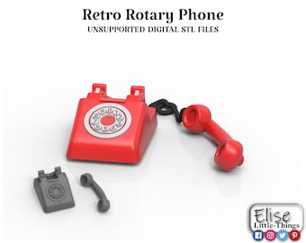 Rode retrotelefoon, schaal 1:12, 3D-afdrukbaar poppenhuisaccessoire, hoogwaardige STL-bestanden voor 3D-printen