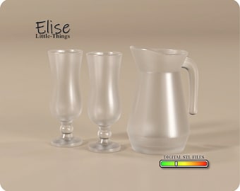 1:12 Cocktail Jar & Glasses, 3D Printable Dollhouse Kitchen, High Quality STL Files for 3D Printing Miniature