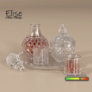1:12 scale Whisky Decanter Set, Whisky Glass & Trinket Jar, 3D Printable Dollhouse Kitchen, High Quality STL Files for 3D Printing Miniature