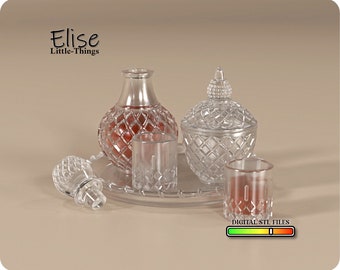 1:12 scale Whisky Decanter Set, Whisky Glass & Trinket Jar, 3D Printable Dollhouse Kitchen, High Quality STL Files for 3D Printing Miniature