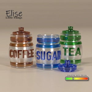 1:12 Tea Coffee and Sugar Jar Set, 3D Printable Dollhouse Kitchen, High Quality STL Files for 3D Printing Miniature