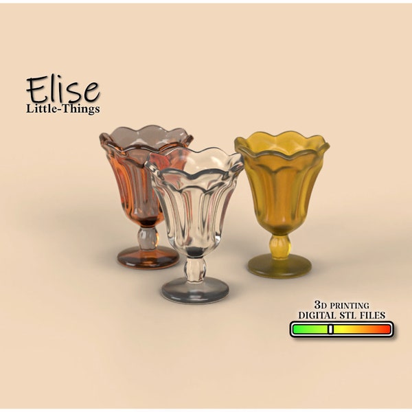 1:12 Ice Cream Sundae glassware, printable dollhouse barware, High quality STL files for 3D printing Miniatures