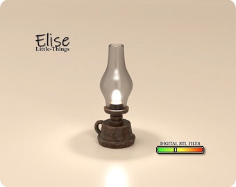 Vintage Oil Lamp STL – 1:12 Scale Dollhouse LED Light Decor