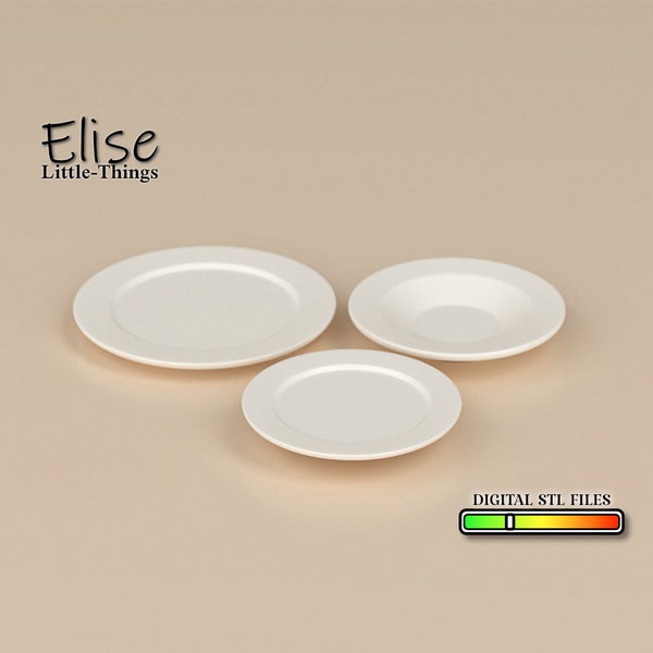 1:12 Dinner Plates Set, High Quality STL Files for 3D Printing Miniature, Tableware, Kitchen Accessories