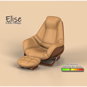 1:12 scale Mid-Modern Chair with Footrest Set, 3D Printable Dollhouse Decor, High Quality STL Files for 3D Printing Miniature
