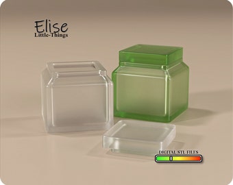 1:12 scale Square Stash Jar, 3D Printable Dollhouse Glass Jar, High Quality STL Files for 3D Printing Miniature