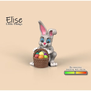 1:12 scale Easter Bunny with Basket Full of Ester Eggs, 3D Printable Dollhouse Easter, High Quality STL Files for 3D Printing Miniature