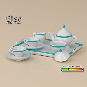 1:12 scale Tea Set with Tray, 3D Printing Dollhouse Kitchen, High Quality STL files