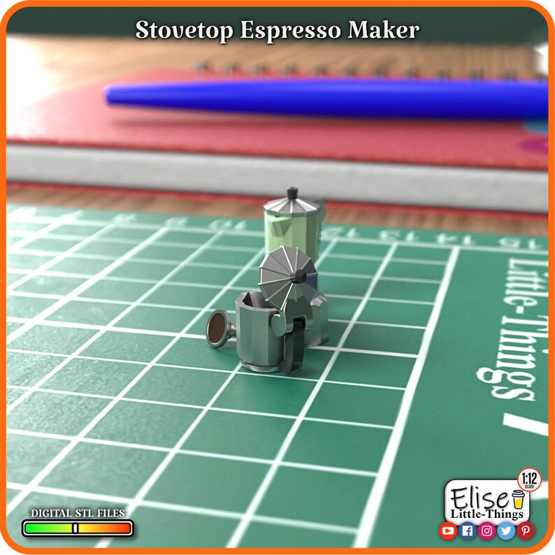 1:12 Stovetop Espresso Maker, 3D Printable Dollhouse Kitchen, High Quality STL Files for 3D Printing Miniatures byElise Little-Things