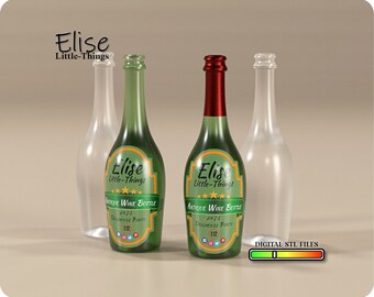 Dollhouse Miniature Antique Wine Bottles, 1:12 Scale STL Files