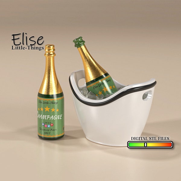 1:12 Miniature Champagne Bucket with Ice and Bottles, Perfect for Your Dollhouse Kitchen, party