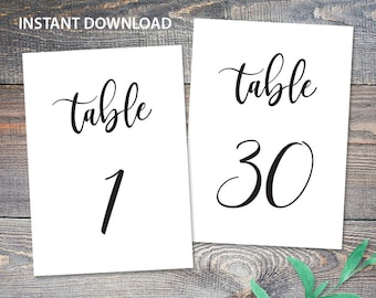 Table Numbers Printable 1-30 Wedding Cards 5x7 Instant Download Digital PDF Party Calligraphy Decor DIY Template
