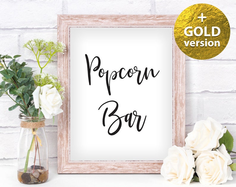 Popcorn Bar Sign Printable Wedding Reception Digital Instant Etsy