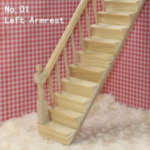 AirAds Dollhouse DIY 1/12 Miniature Staircase Unfinished Wood Straight Stairway with Left Handrail