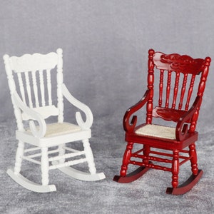 AirAds Dollhouse 1:12 Furniture Miniature Rocking Chair Wood Rolling Chair Arm Chair H9.3cm