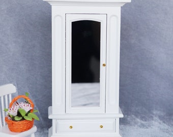 AirAds Dollhouse 1:12 Miniatures Armoire Garderobe Wardrobe Closet with dressing mirror, oak wood furniture